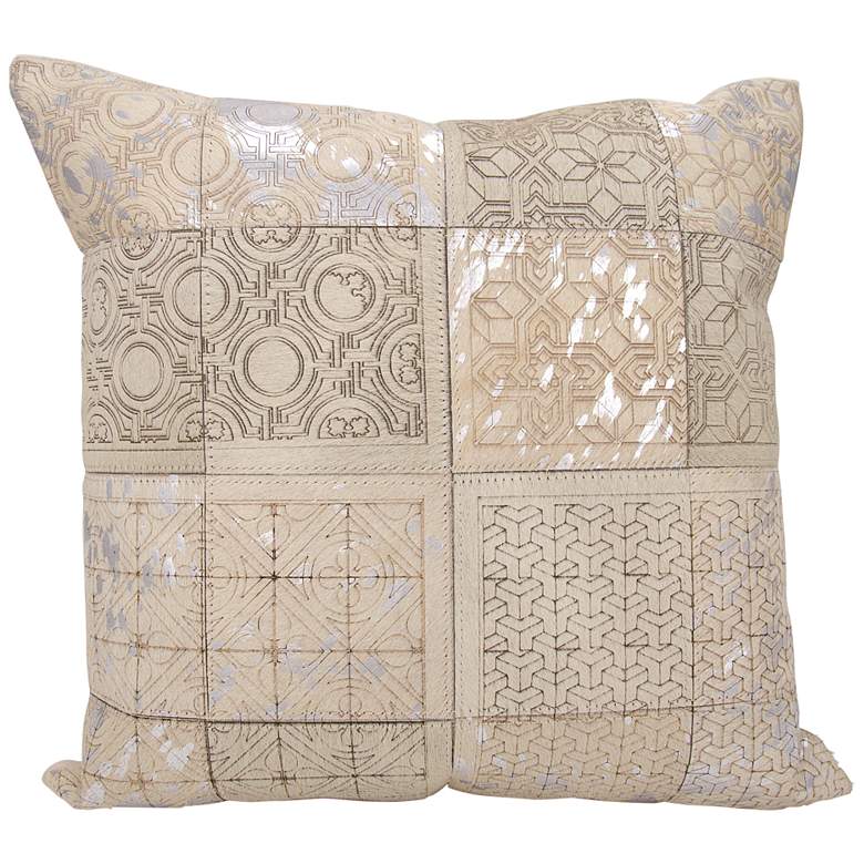 Image 1 Couture Nat Hide Silver Patchwork 20 inch Square Throw Pillow