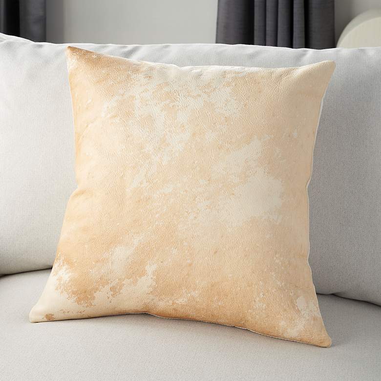 Image 1 Couture Rug Beige Cowhide Leather 20" Square Throw Pillow