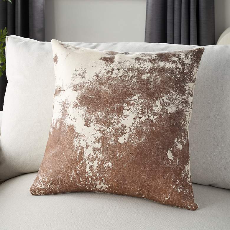Image 1 Couture Rug Brown Cowhide Leather 20 inch Square Throw Pillow