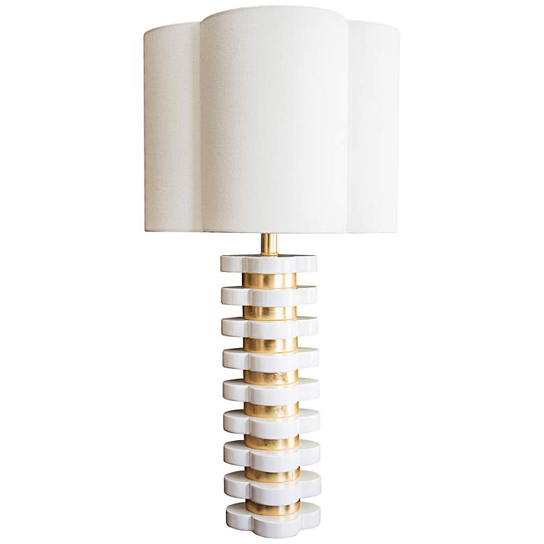 Image 1 Couture White and Gold Leaf Quatrefoil Table Lamp