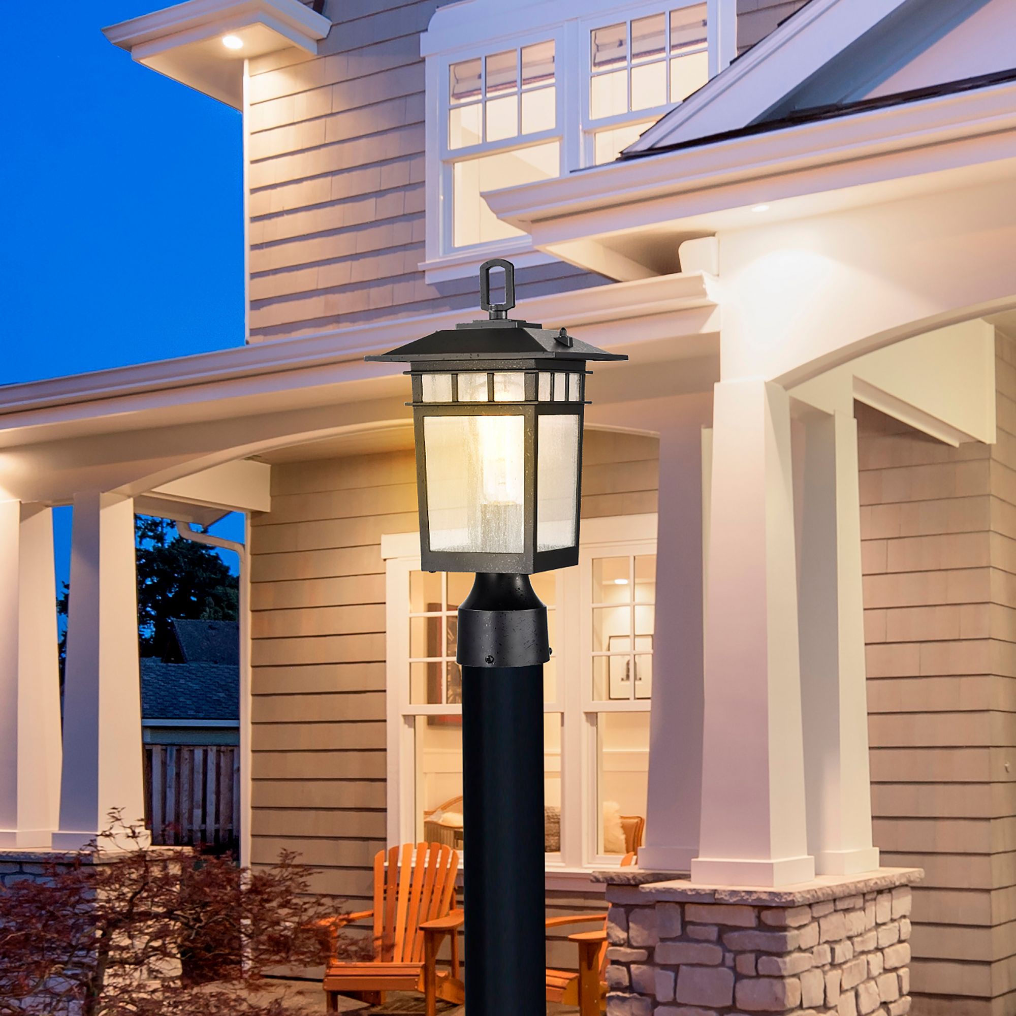 Cove Neck Outdoor Large Post Lantern; 1 Light; Textured Black Finish