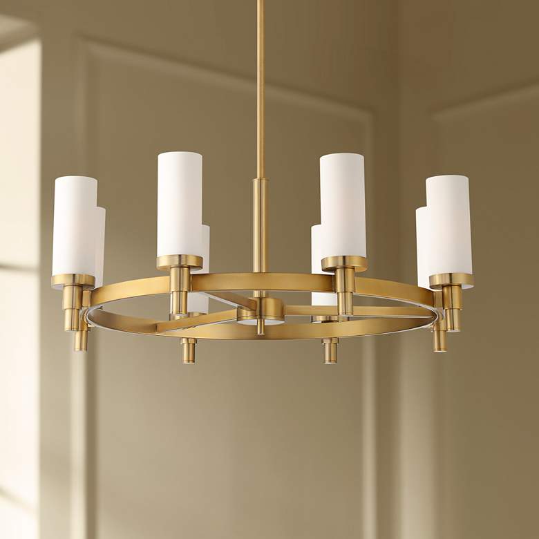 Image 1 Covel 27 3/4" Wide Warm Brass Wagon Wheel 8-Light Chandelier