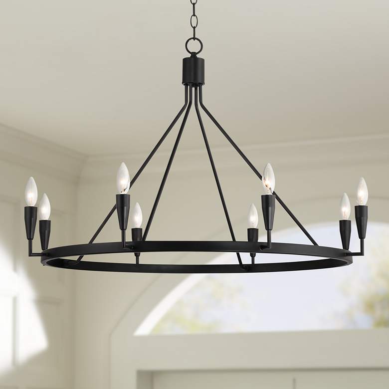 Image 1 Covey 35 3/4 inch Wide Semi Gloss Black 8-Light Ring Chandelier