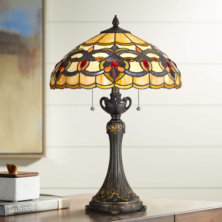 Image 1 Covey Tiffany-Style Table Lamp with Pull Chain Switch
