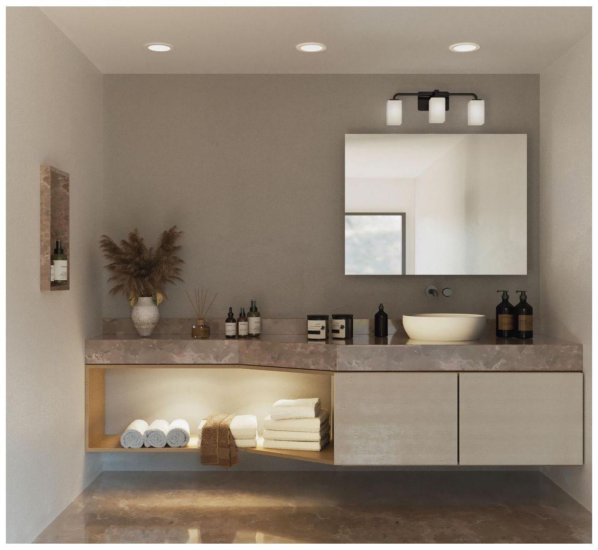 Image 2 Cowan Collection Three-Light Modern Etched Opal Glass Bath Vanity Light more views