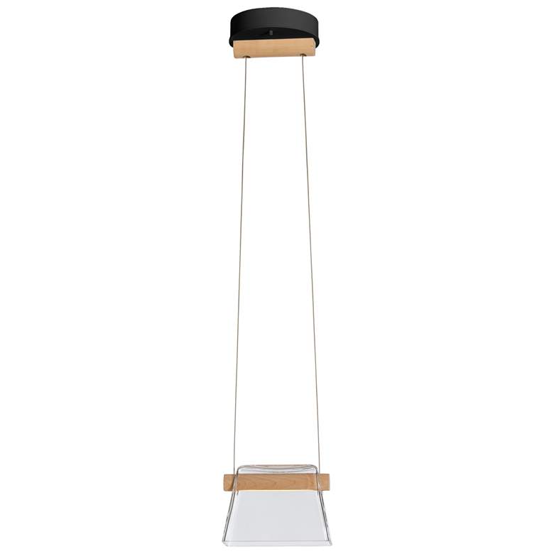 Image 1 Cowbell LED Mini Pendant - Black - Wood Accents - Clear Glass - Standard