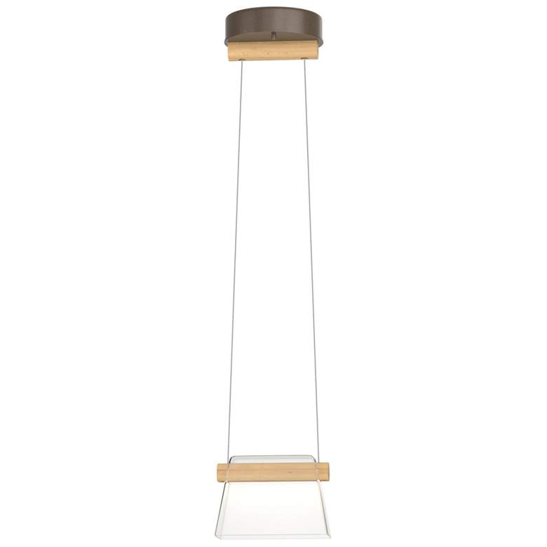 Image 1 Cowbell LED Mini Pendant - Bronze Finish - Maple Wood Accents - Clear Glass