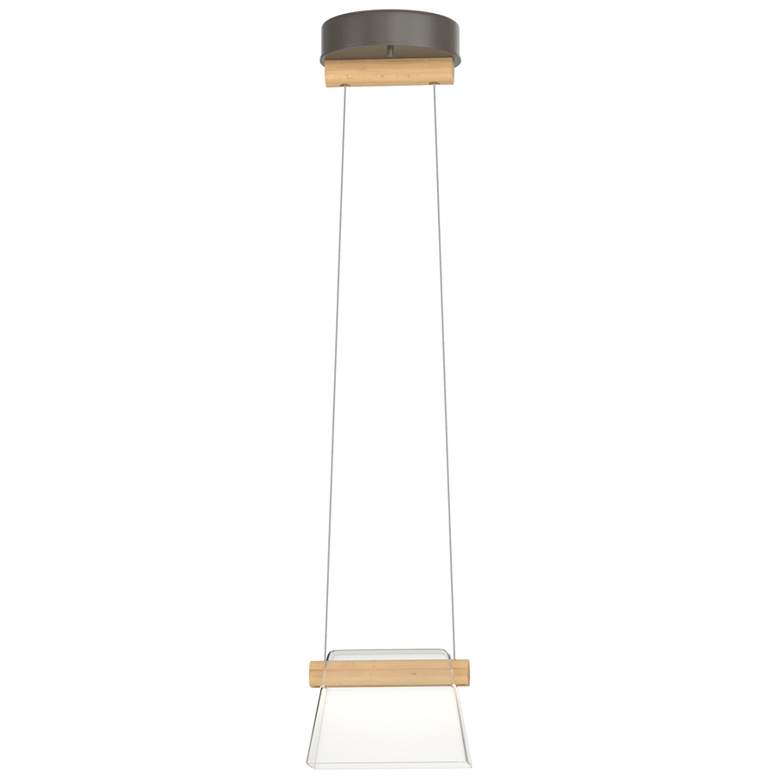 Image 1 Cowbell LED Mini Pendant - Dark Smoke Finish - Maple Wood - Clear Glass