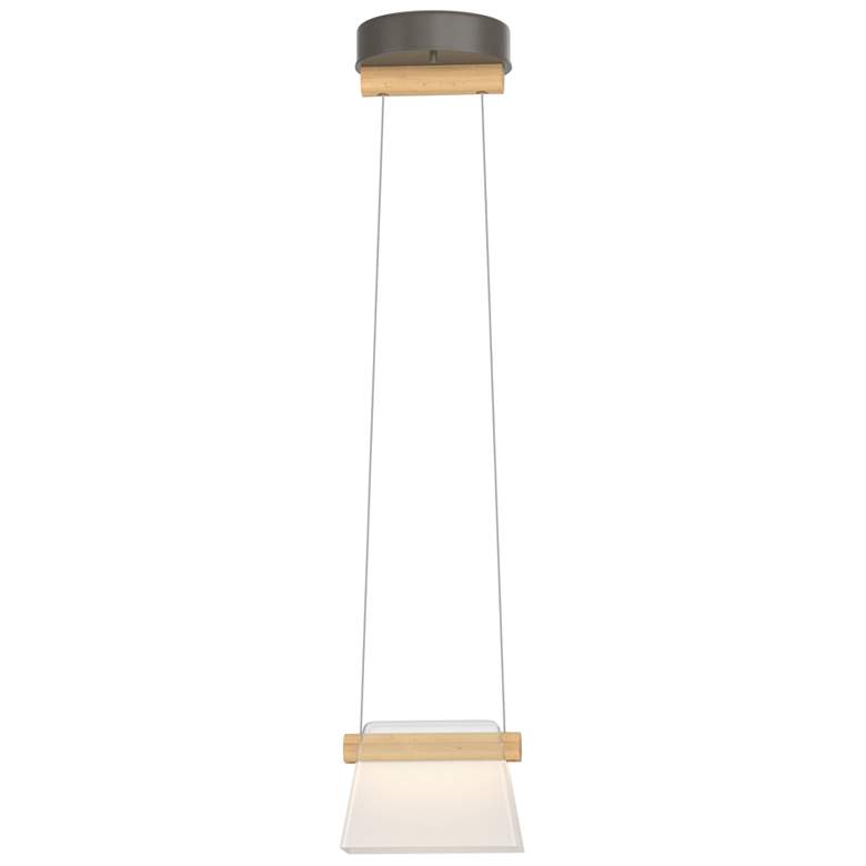 Image 1 Cowbell LED Mini Pendant - Dark Smoke - Maple Wood - Frosted Diffuser