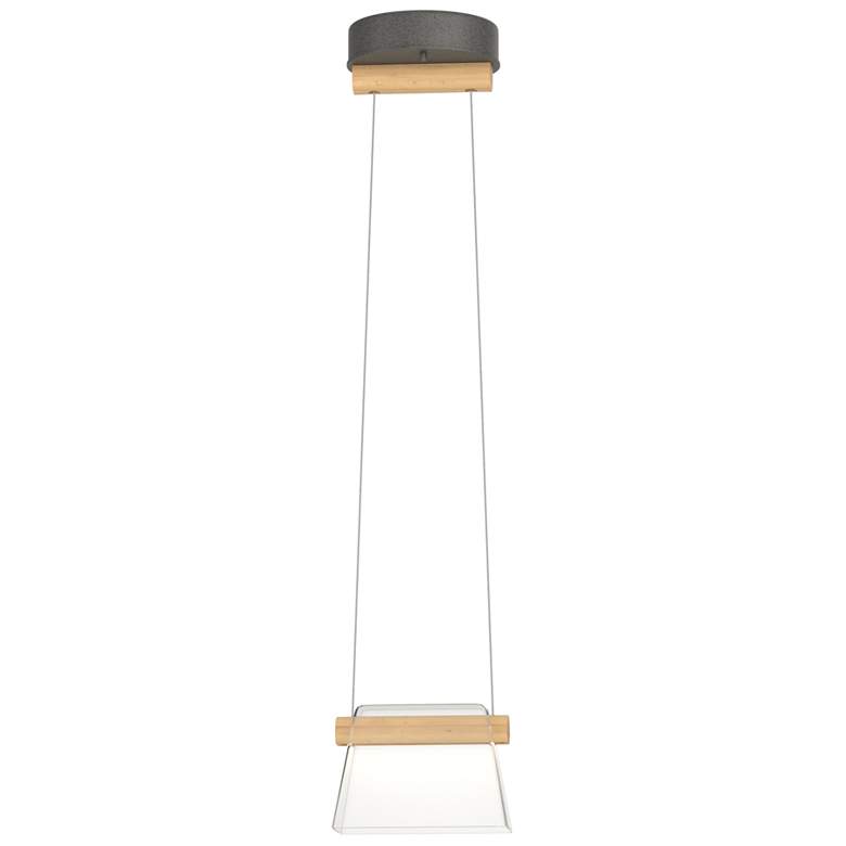Image 1 Cowbell LED Mini Pendant - Natural Iron Finish - Maple Wood - Clear Glass