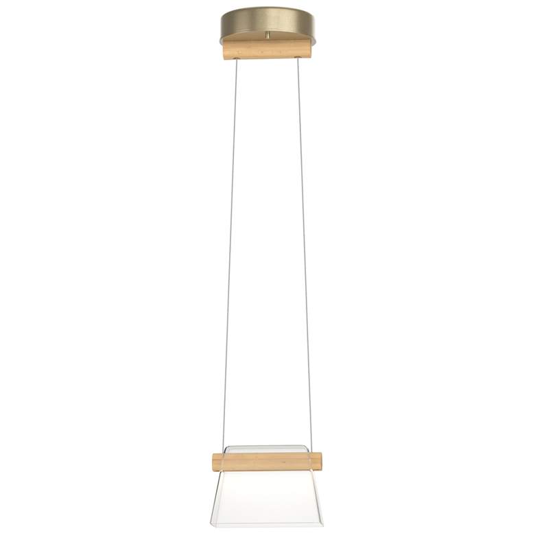 Image 1 Cowbell LED Mini Pendant - Soft Gold Finish - Maple Wood - Clear Glass
