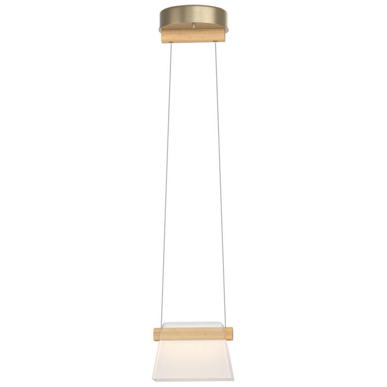 Image 1 Cowbell LED Mini Pendant - Soft Gold Finish - Maple Wood - Frosted Diffuser