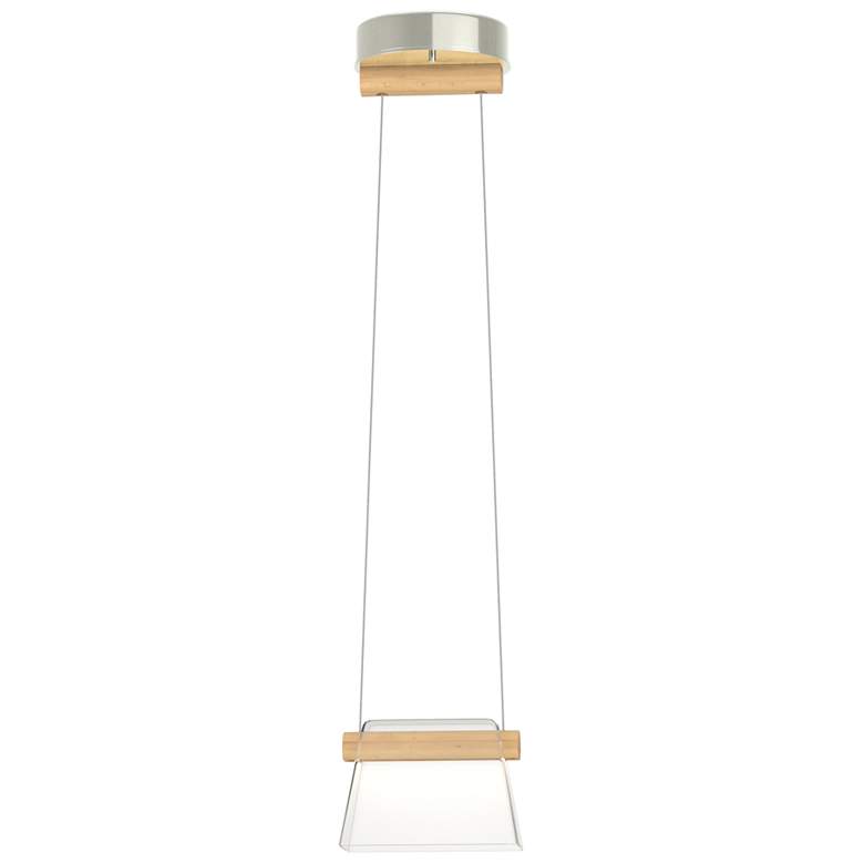 Image 1 Cowbell LED Mini Pendant - Sterling Finish - Maple Wood - Clear Glass