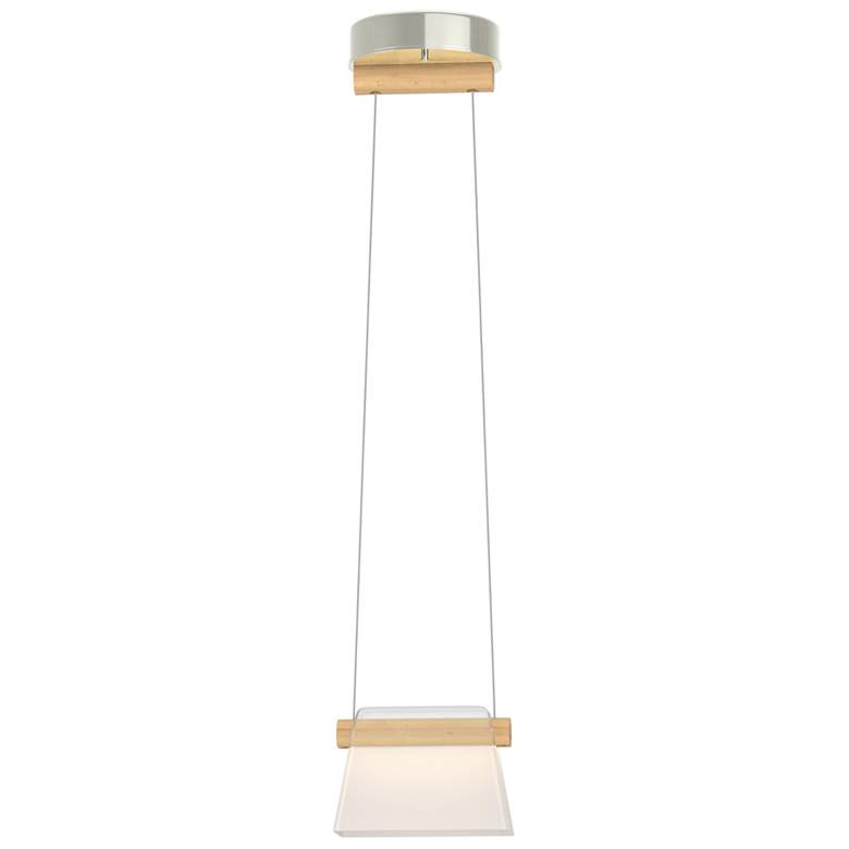 Image 1 Cowbell LED Mini Pendant - Sterling Finish - Maple Wood - Frosted Diffuser