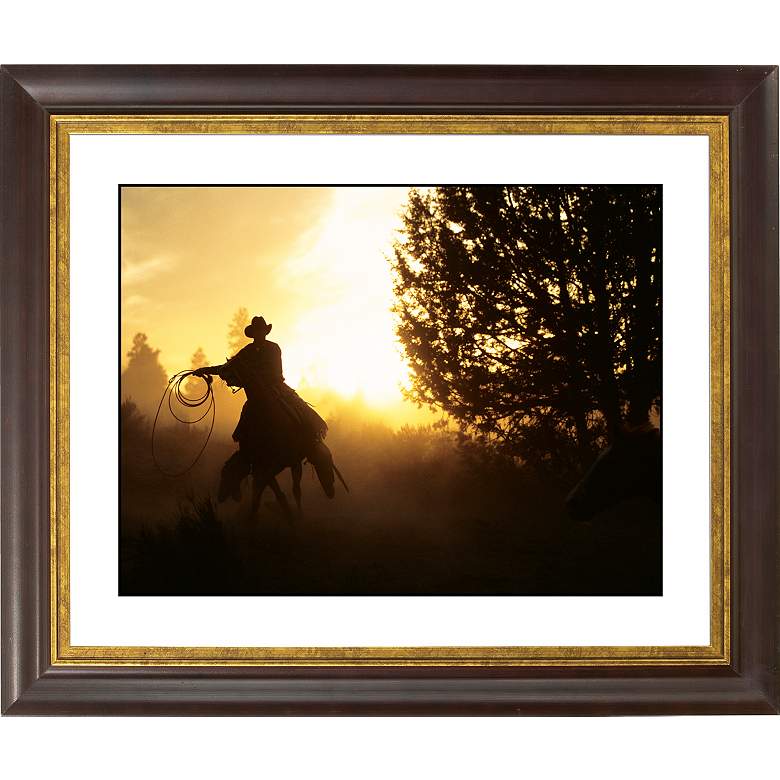 Image 1 Cowboy Roundup Gold Bronze Frame Giclee 20 inch Wide Wall Art