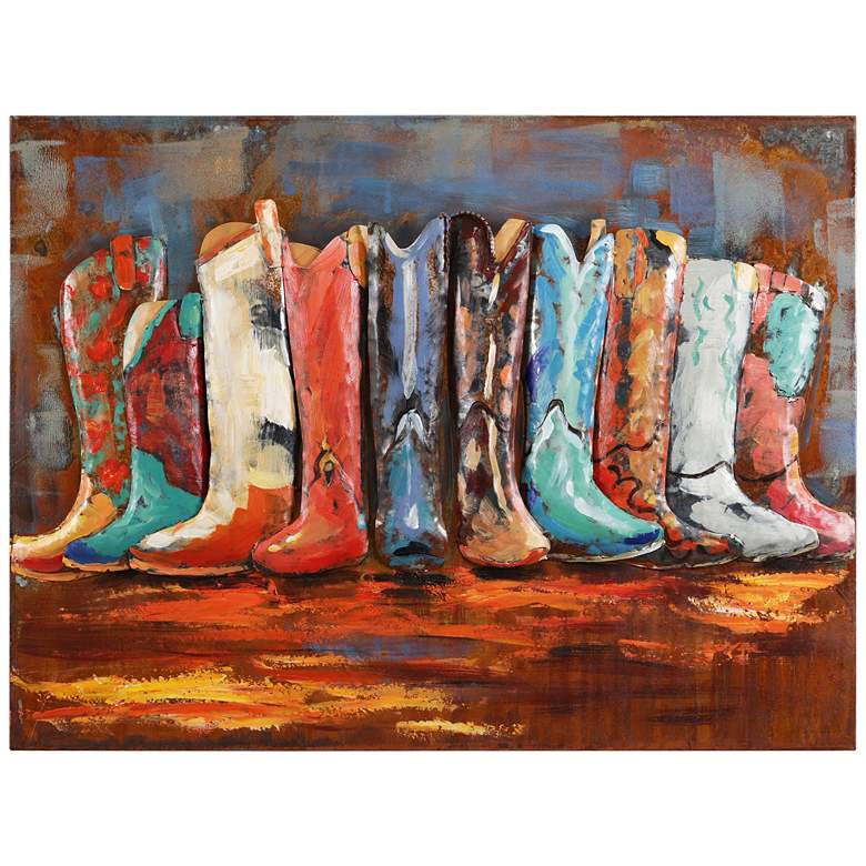 Image 1 Cowboy's Boots Mixed Media Iron Hand Painted 3D Wall Art