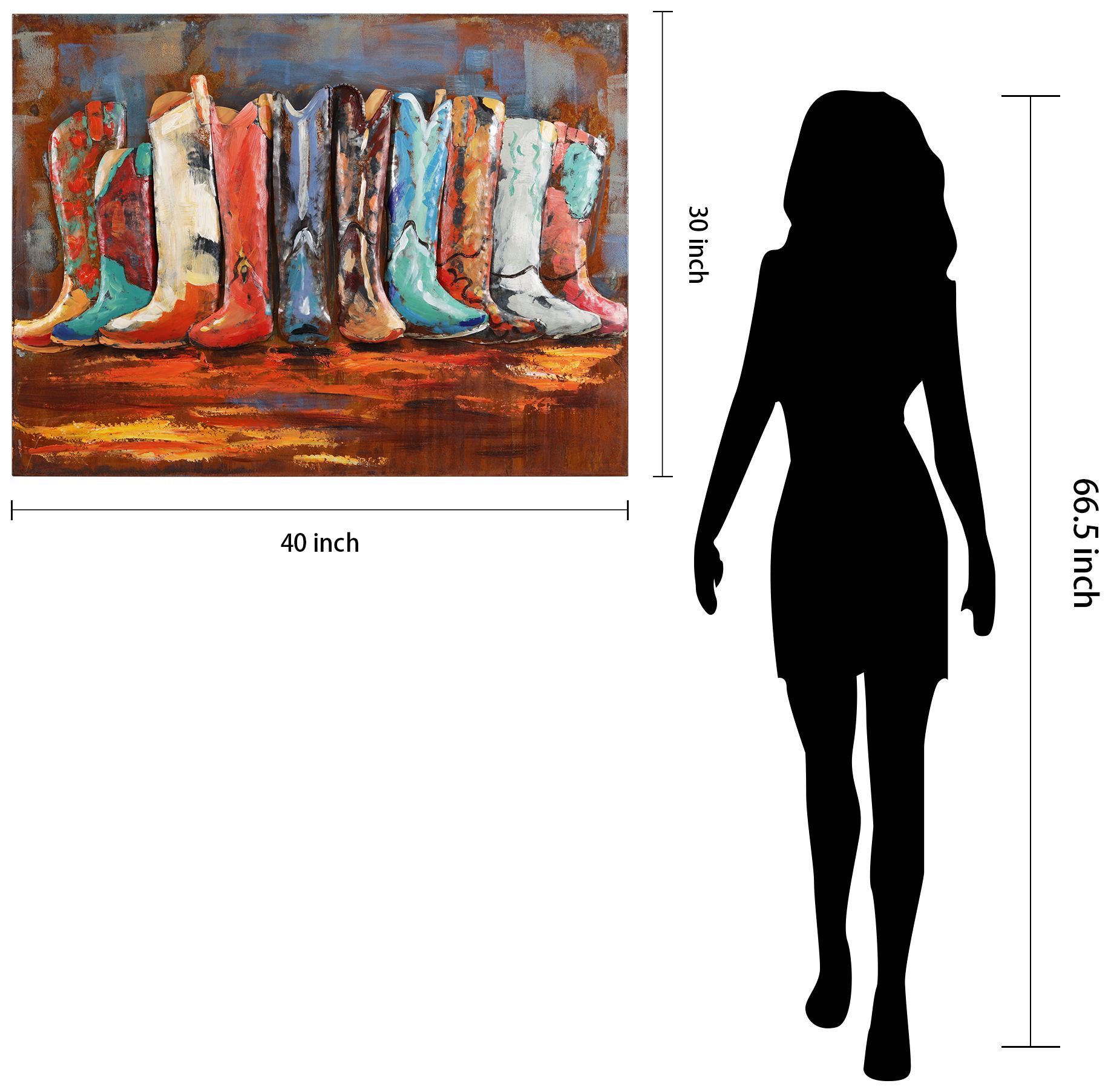 Cowboy's Boots Mixed Media Iron Hand Painted 3D Wall Art