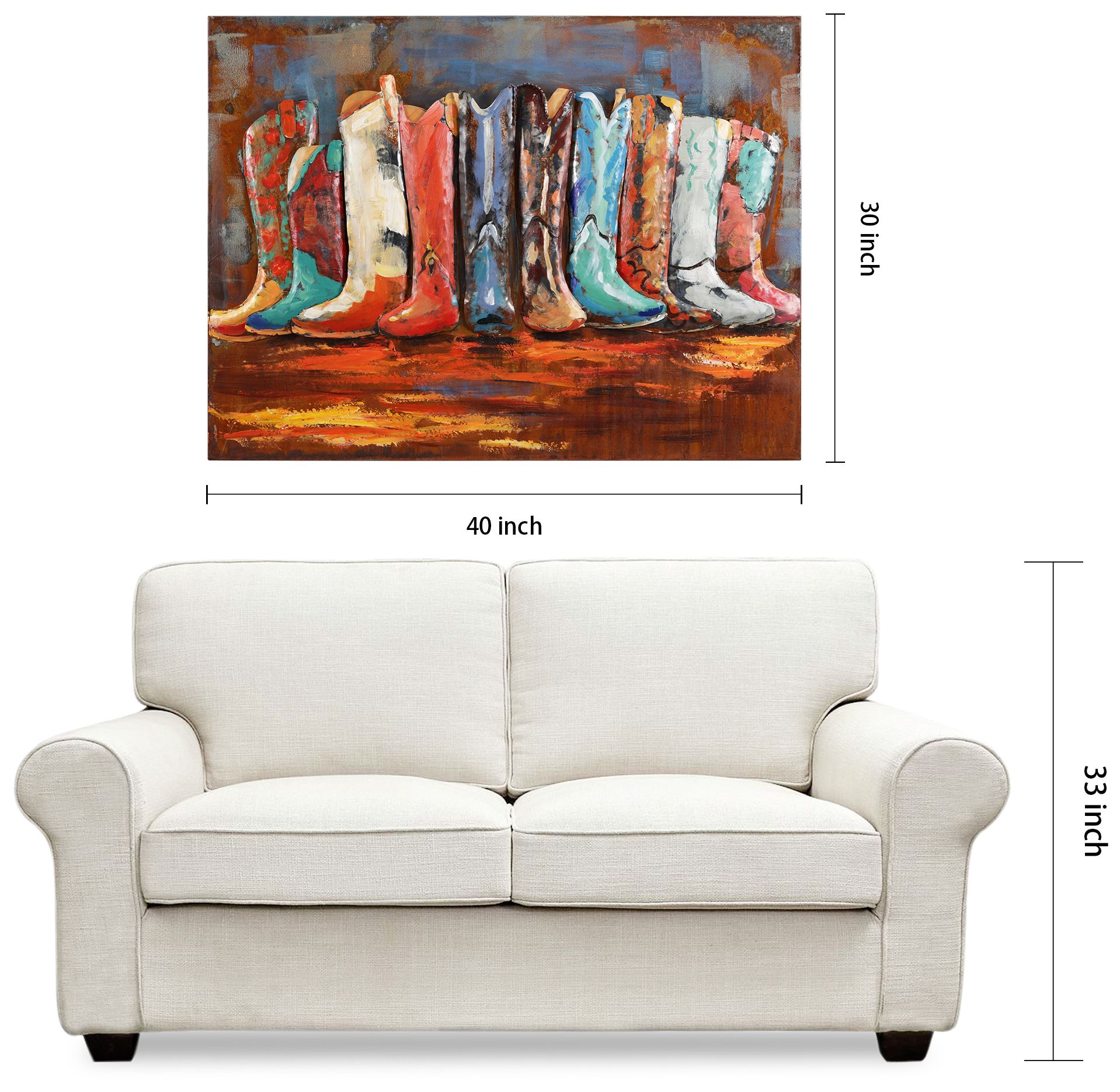 Cowboy's Boots Mixed Media Iron Hand Painted 3D Wall Art
