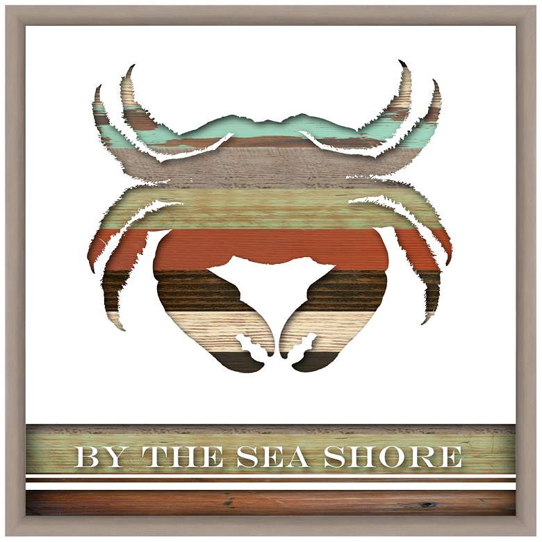 Image 1 Crab 20 inch Square Framed Silkscreen Reclaimed Wood Wall Art