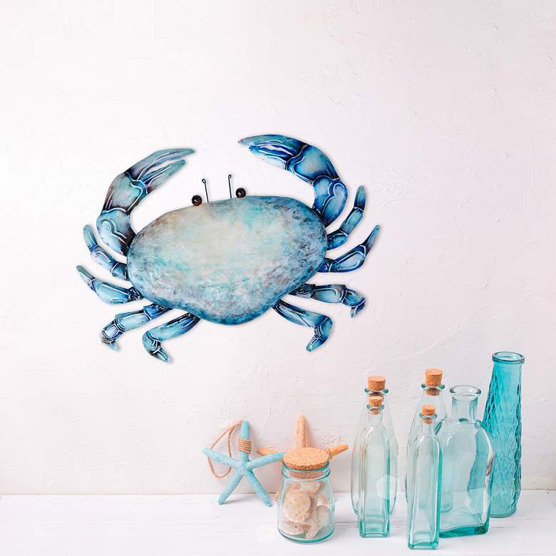 Image 5 Crab 22 inch Wide Blue Metal Wall Decor more views