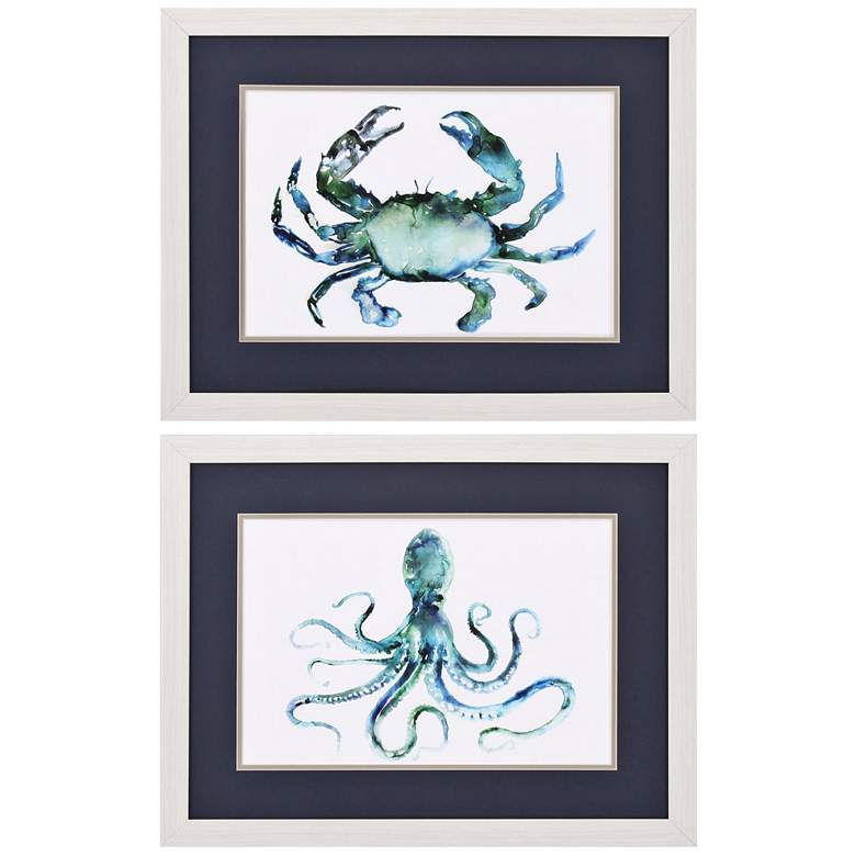 Image 2 Crab Octopus 26" Wide 2-Piece Framed Wall Art Set