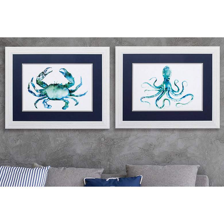 Image 1 Crab Octopus 26" Wide 2-Piece Framed Wall Art Set