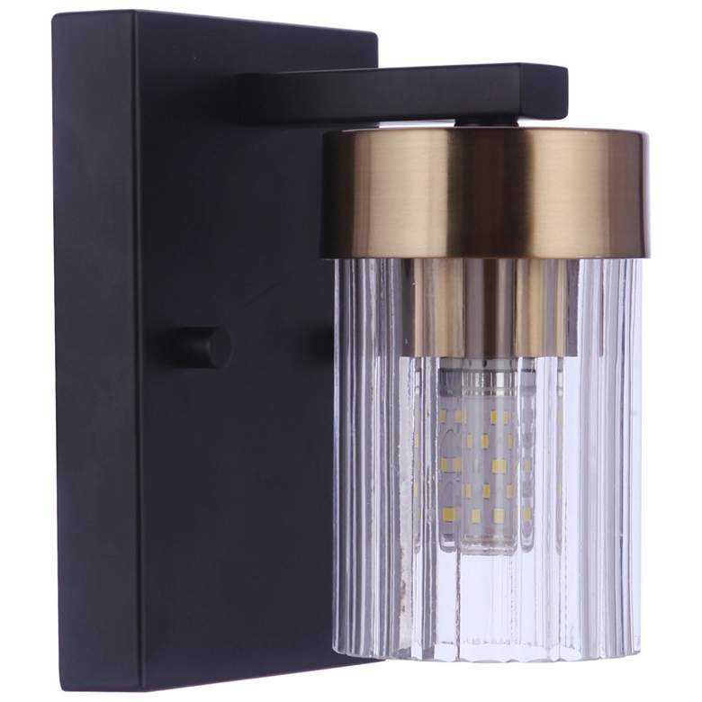 Image 1 Craftmade Bond Street 6 1/2" Black and Brass Ribbed Glass Wall Sconce