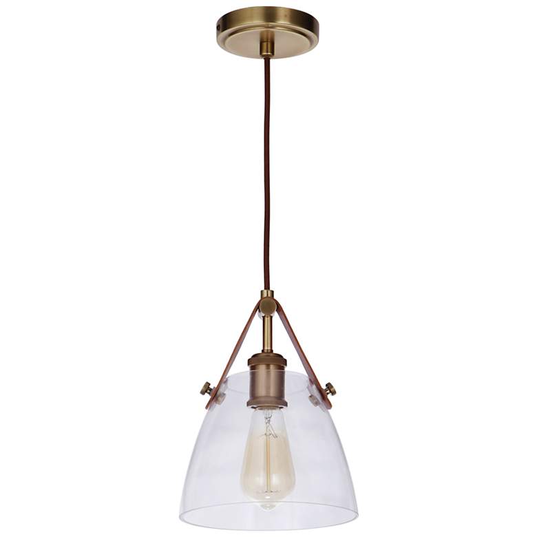 Image 1 Craftmade Hagen 8" Wide Vintage Brass and Glass Cone Pendant