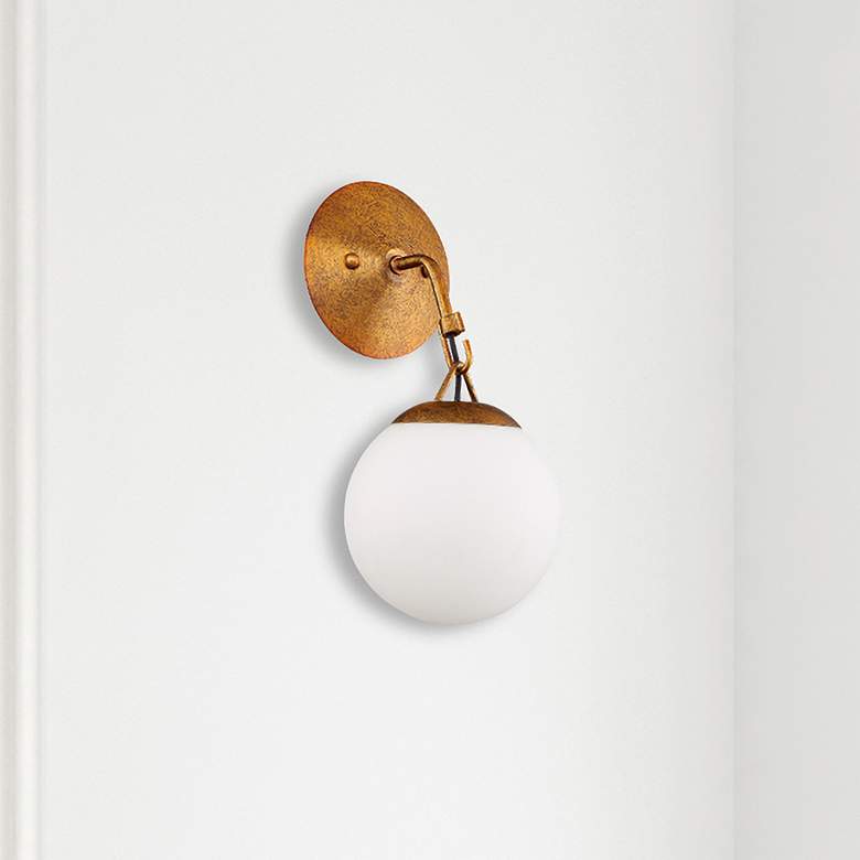 Image 1 Craftmade Orion 12 3/4" High Patina Aged Brass White Globe Wall Sconce