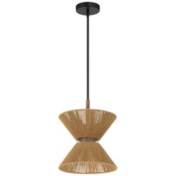 Craftmade Serena 12" Black and Natural Hemp Modern Hourglass Pendant