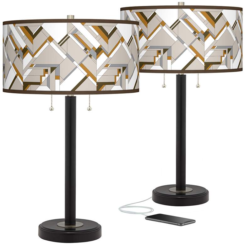 Image 1 Craftsman Mosaic Arturo Black Bronze USB Table Lamps Set of 2