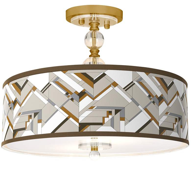 Image 1 Craftsman Mosaic Giclee 16 inchW Gold Semi-Flush Ceiling Light
