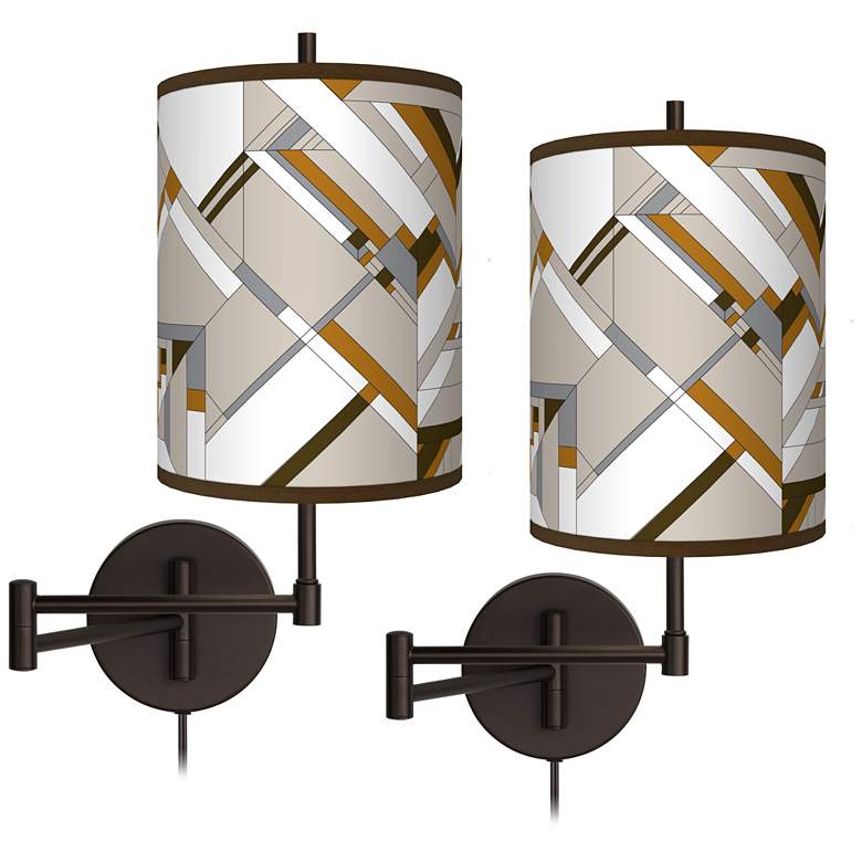Image 1 Craftsman Mosaic Tessa Bronze Swing Arm Wall Lamps Set of 2