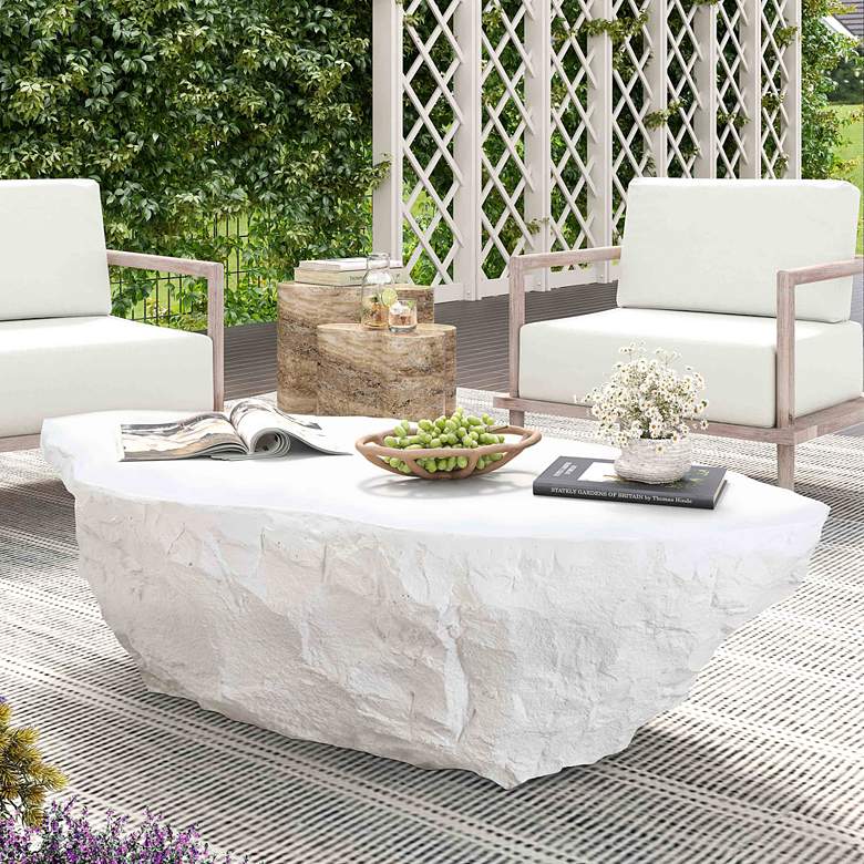 Image 1 Crag 56" Wide White Concrete Modern Indoor-Outdoor Coffee Table