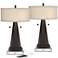 Craig Bronze Table Lamps With USB With 8" Square Risers
