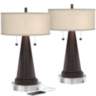 Craig Bronze Table Lamps With USB With 8" Round Risers