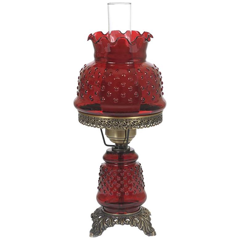 Image 1 Cranberry Hobnail Glass 18 1/2 inch High Hurricane Table Lamp