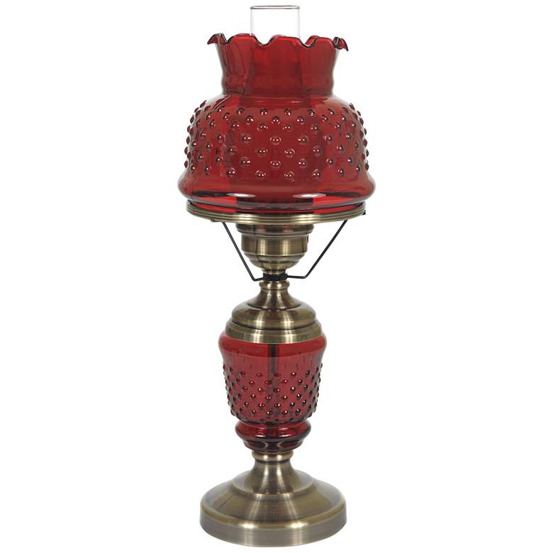 Image 1 Cranberry Hobnail Glass 22 inch High Hurricane Table Lamp