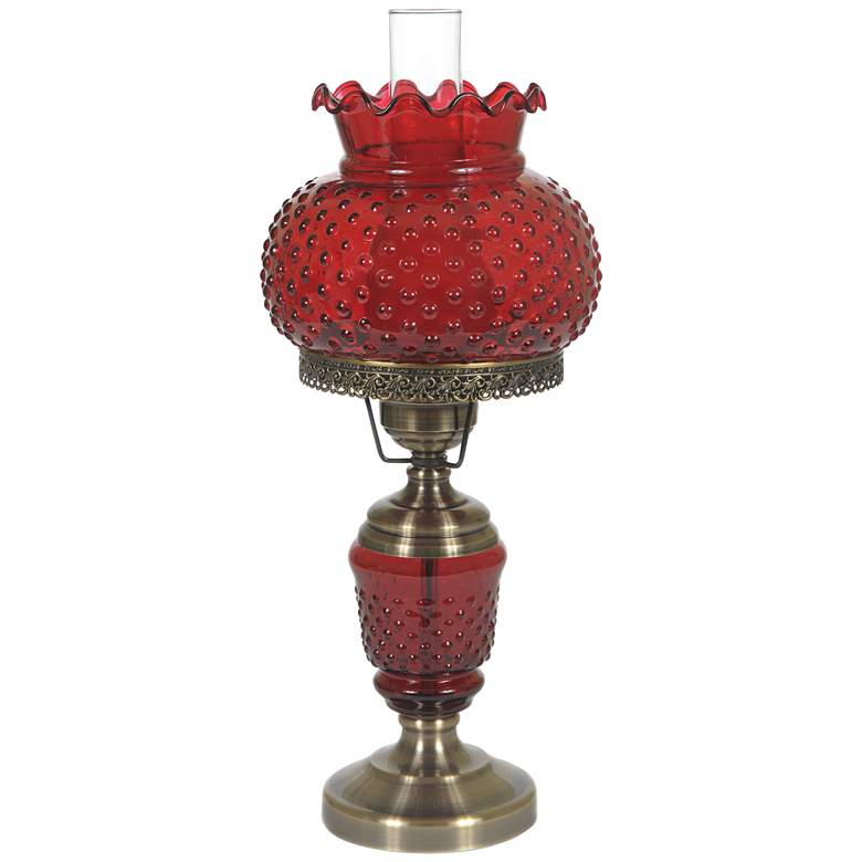 Image 1 Cranberry Hobnail Glass 23 inch High Hurricane Table Lamp