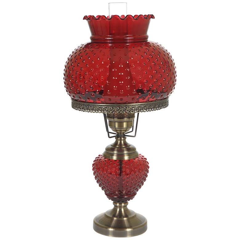 Image 1 Cranberry Red Hobnail Glass 26 inch High Hurricane Table Lamp