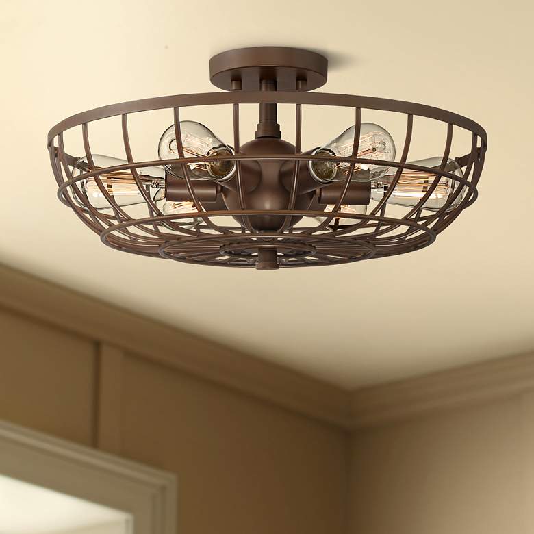 Image 1 Crane 18" Wide Bronze Basket Cage 6-Light Ceiling Light