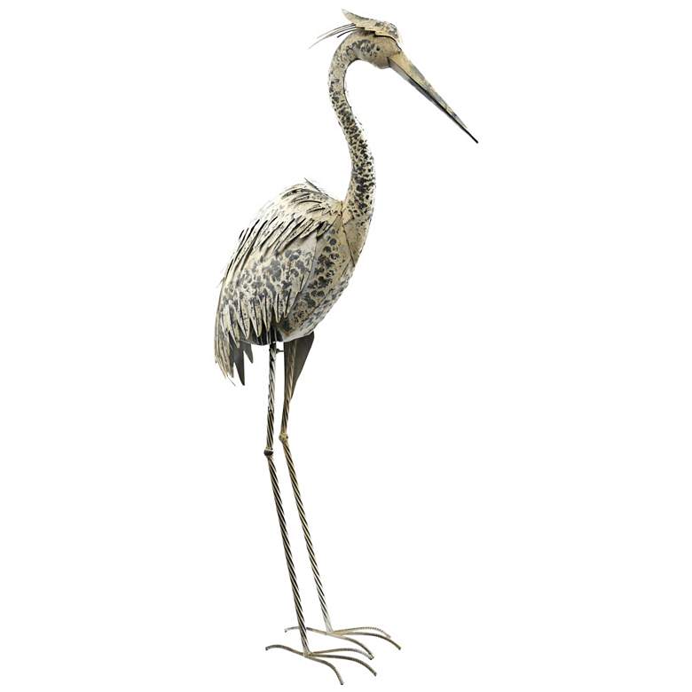 Image 1 Crane 55" High Metal Outdoor Stake Statue