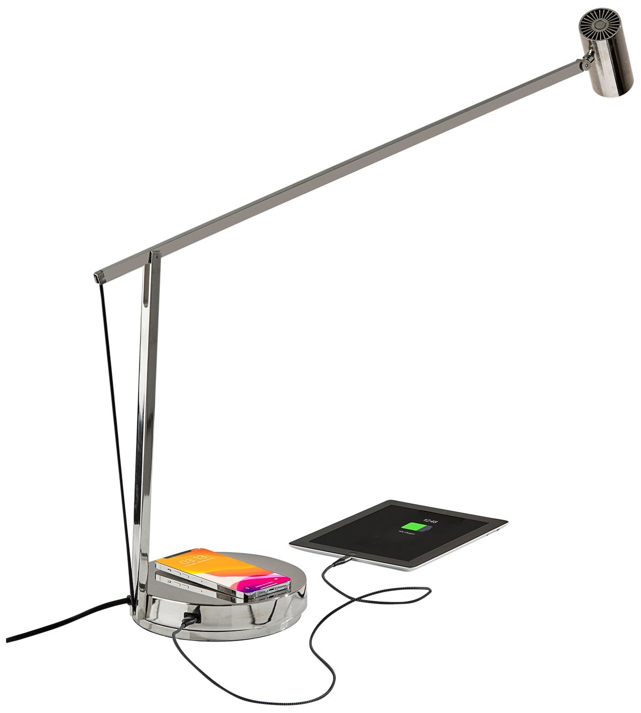 Crane Nickel Touch Desk Lamp with USB Port Wireless Charging