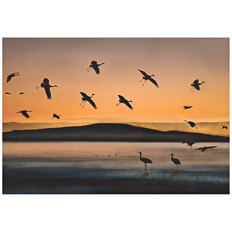 Image 1 Cranes at Sunset 32 inch Wide Giclee Metal Wall Art