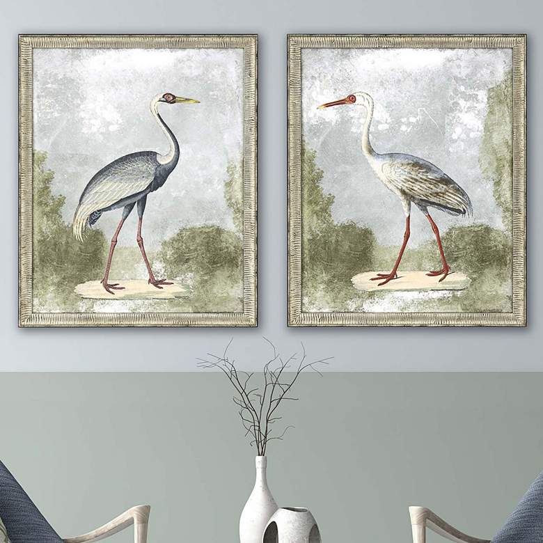 Image 2 Cranes I 33 inch High 2-Piece Framed Giclee Wall Art Set