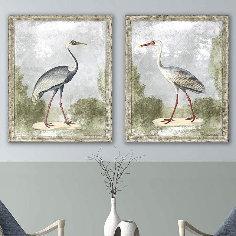 Image 2 Cranes I 33" High 2-Piece Framed Giclee Wall Art Set