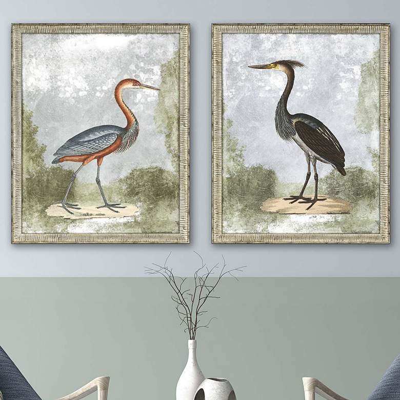 Image 2 Cranes II 33 inch High 2-Piece Framed Giclee Wall Art Set