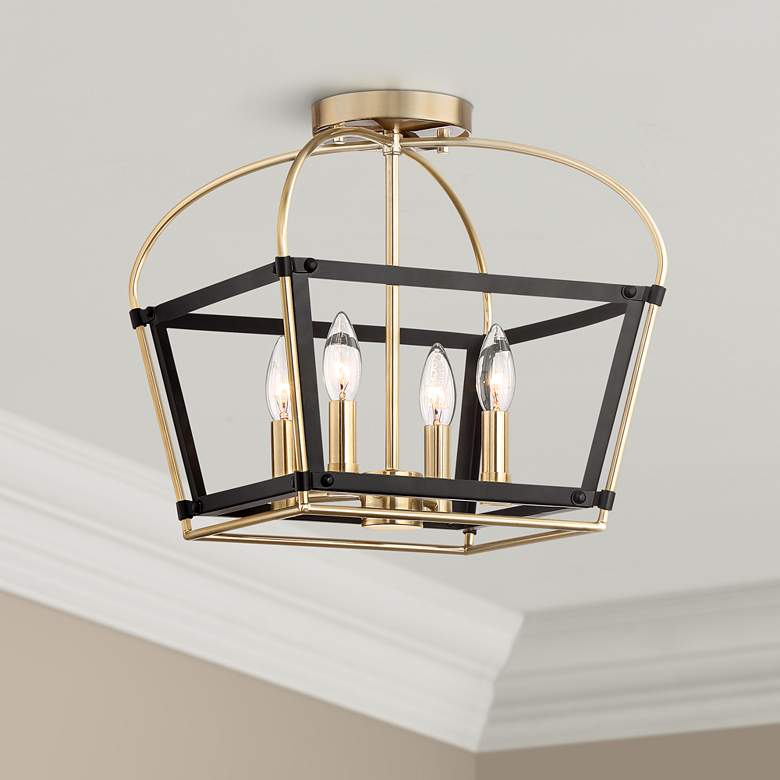 Image 1 Cranford 13 inch Wide Warm Brass and Black 4-Light Ceiling Light