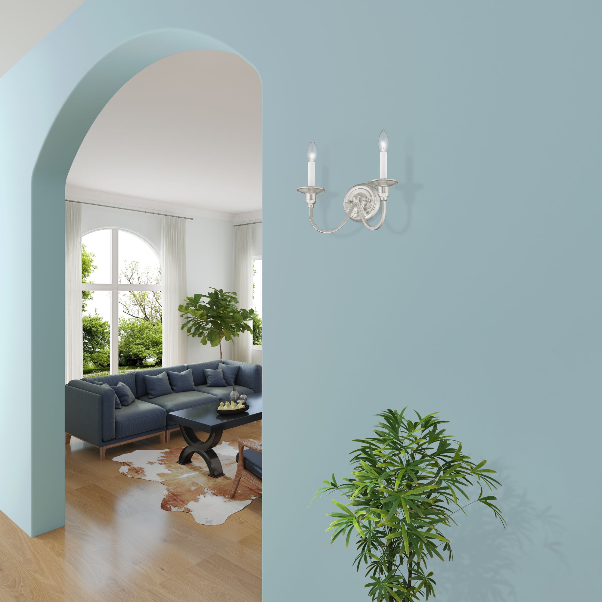 Cranford 2-Light Brushed Nickel Candle Wall Sconce