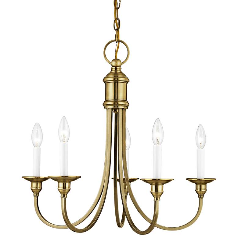 Image 2 Cranford 24" Wide Antique Brass 5-Light Candle Chandelier